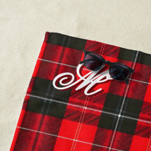 Plaid Red Traditional Tartan Trendy Collection Beach Towel
