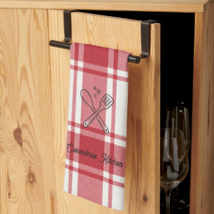 Plaid Red & White Custom Name Gift Tea Towel