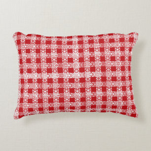 Plaid red white lace vintage farmhouse pattern decorative cushion