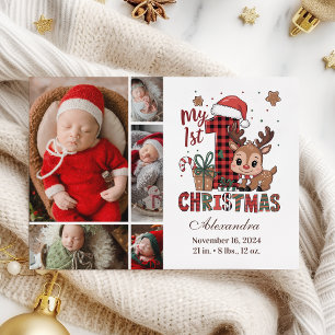 Plaid Reindeer 5 Photo  First Christmas Holiday Card