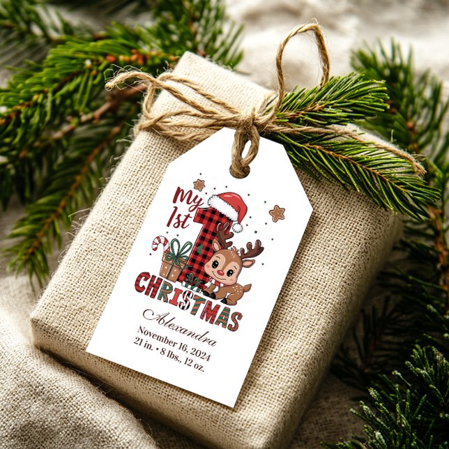 Plaid Reindeer First Christmas Gift Tags (Creator Uploaded)