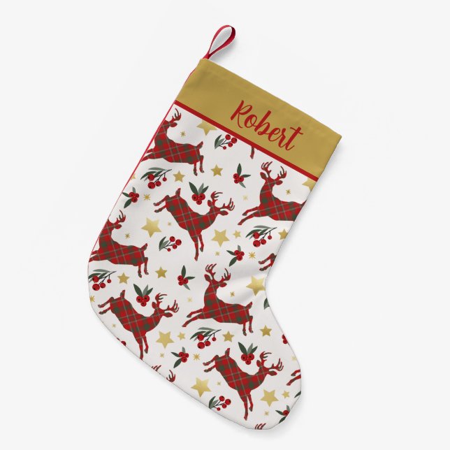 Plaid Reindeer Personalised Christmas Stocking (Front (Hanging))
