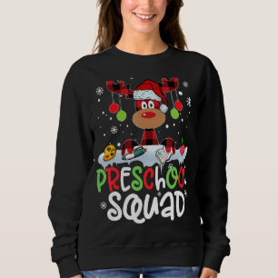 Plaid Reindeer Santa Hat Preschool Squad Teacher C Sweatshirt