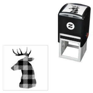 Plaid Reindeer Self Inking Rubber Stamp