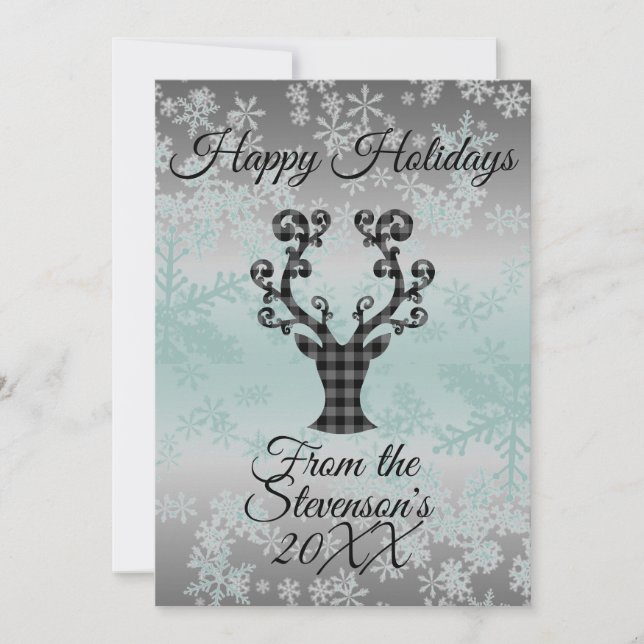 Plaid Reindeer Snowflakes Christmas Personalised  Holiday Card (Front)