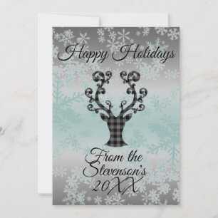 Plaid Reindeer Snowflakes Christmas Personalised  Holiday Card