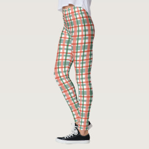 Plaid Retro 1950s Mid-Century Modern Pink Teal Leggings