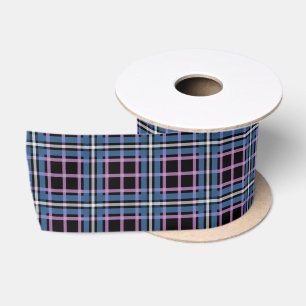 Plaid Ribbon – Blue & Lavender Chequered Accent Satin Ribbon