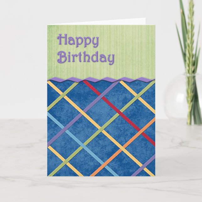 Plaid Ribbon Happy Birthday Card (Front)