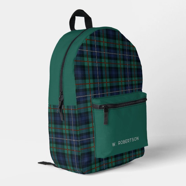 Plaid Robertson Green Purple Personalised Tartan Printed Backpack (Back Corner Left)