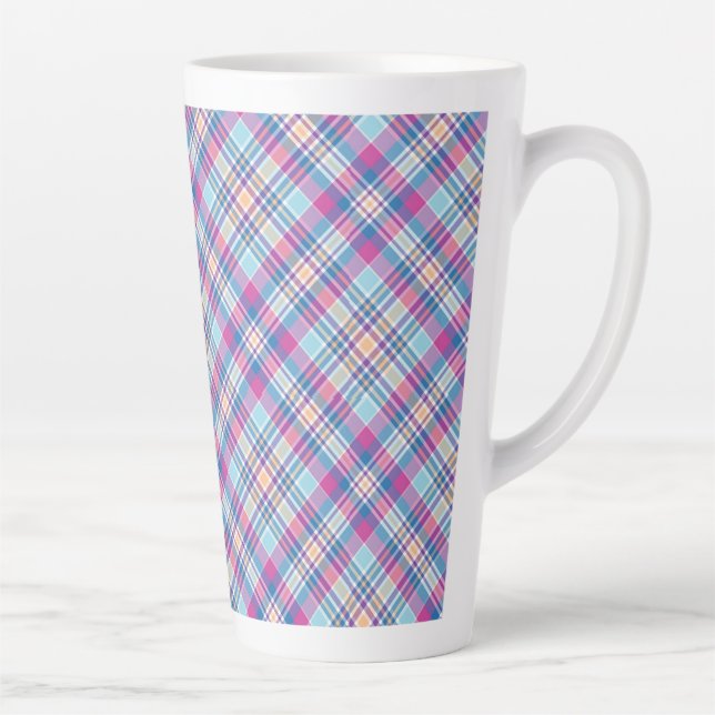 Plaid Royal Blue Black Checks Pattern-52902 Latte Mug (Right)