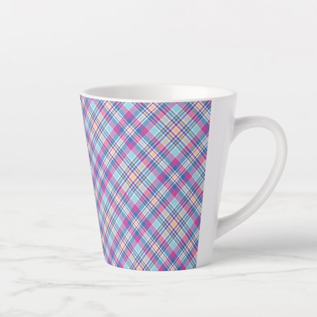 Plaid Royal Blue Black Checks Pattern-52902 Latte Mug (Right)