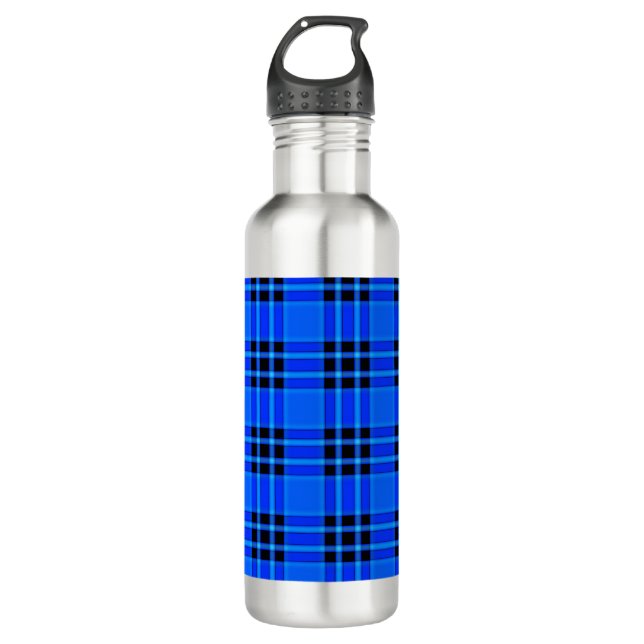 Plaid Royal Blue Black Checks Pattern-57686 710 Ml Water Bottle (Front)