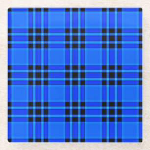Plaid Royal Blue Black Checks Pattern-57686 Glass Coaster