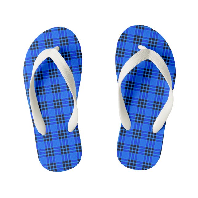 Plaid Royal Blue Black Checks Pattern Kid's Thongs (Footbed)