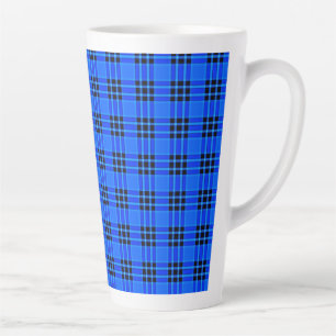 Plaid Royal Blue Black Checks Pattern Latte Mug