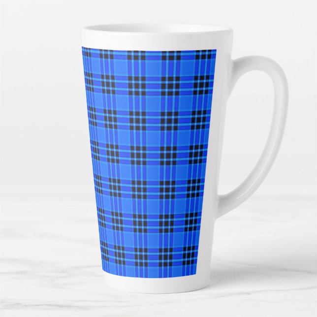 Plaid Royal Blue Black Checks Pattern Latte Mug (Right)