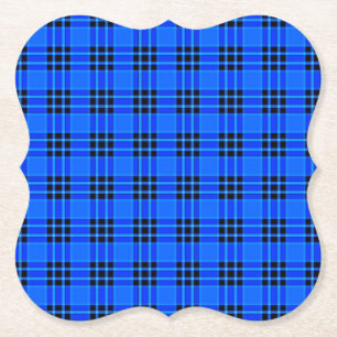 Plaid Royal Blue Black Checks Pattern Paper Coaster