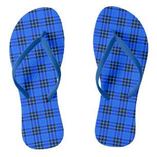 Plaid Royal Blue Black Checks Pattern Thongs
