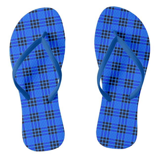 Plaid Royal Blue Black Checks Pattern Thongs (Footbed)