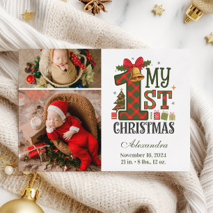 Plaid Rustic 2 Photo First Christmas Holiday Card