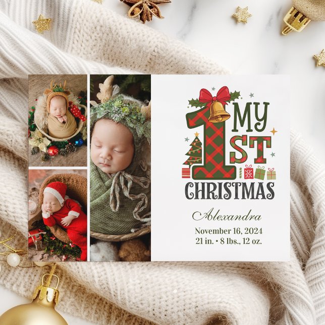  Plaid Rustic 3 Photo  First Christmas Holiday Card (Creator Uploaded)