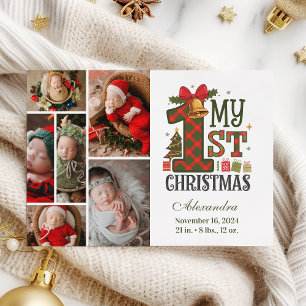 Plaid Rustic 6 Photo First Christmas Holiday Card