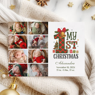  Plaid Rustic 8 Photo  First Christmas Holiday Card