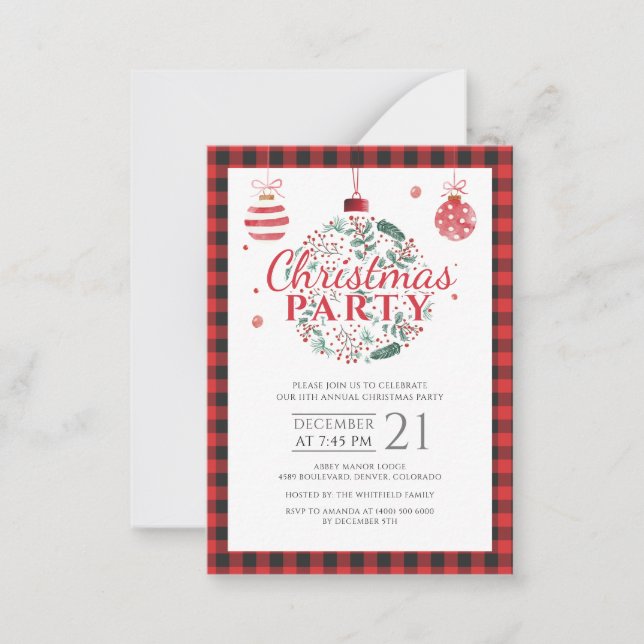 Plaid Rustic Christmas Holiday Party Card (Front)