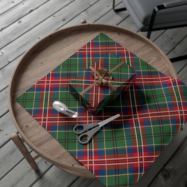 Plaid Rustic Clan MacCulloch Red Green Tartan Wrapping Paper (Tartan Clan MacCulloch Red Green Blue Check Plaid Wrapping Paper)