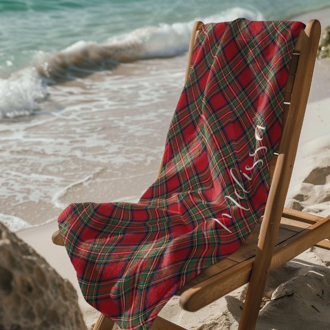 Plaid Rustic Classic Custom Stewart Tartan Beach Towel (Rustic Plaid Personalized Stewart Tartan Beach Towel)