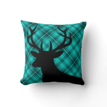 Plaid Rustic Deer Head Silhouette | teal