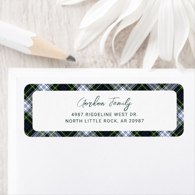 Plaid Rustic Gordon Tartan Script Return Address Label (Insitu)