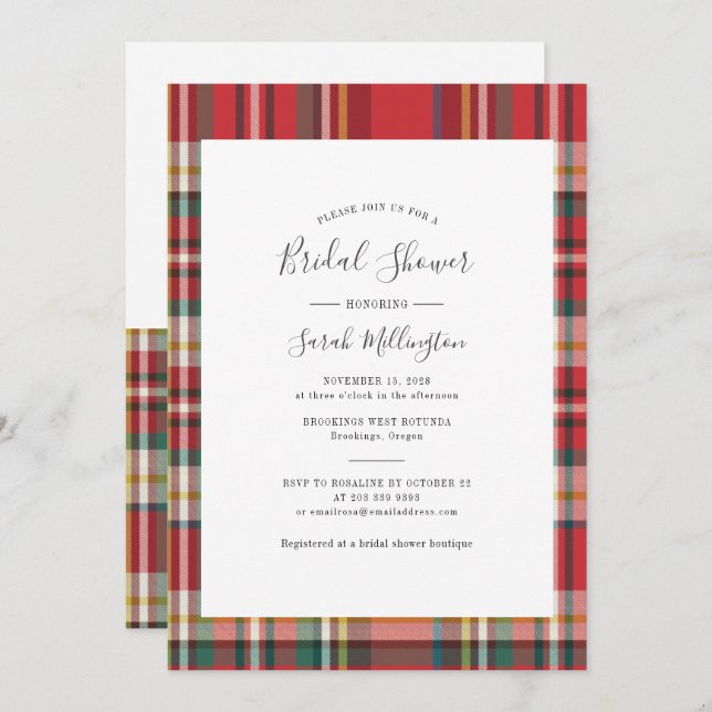 Plaid Rustic Modern Bridal Shower Script Invitation (Front/Back)