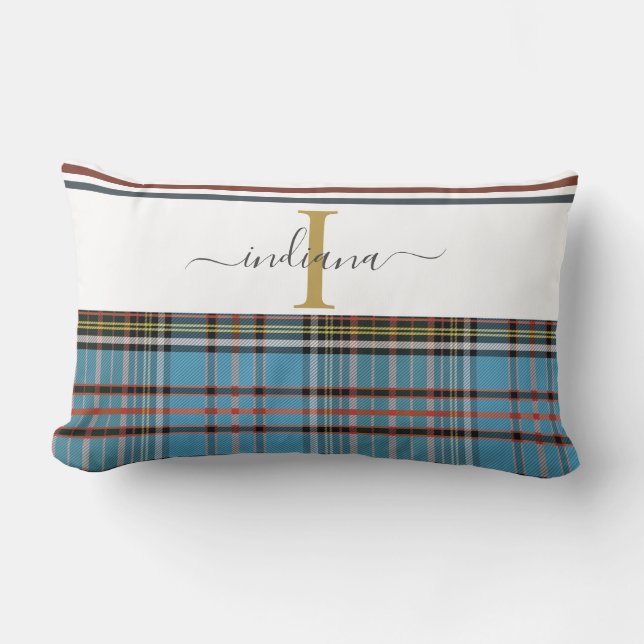 Plaid Rustic Monogram Script Clan Anderson Tartan Lumbar Cushion (Front)