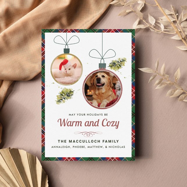 Plaid Rustic Pet Photo MacCulloch Tartan Christmas Holiday Card (Warm and Cozy Pets Photos Christmas Tartan Greetings Card)