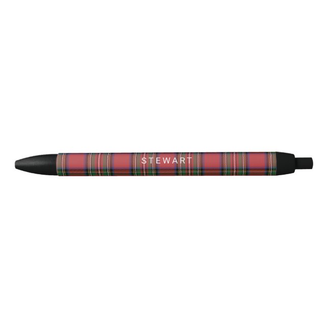 Plaid Rustic Red and Green Stewart Tartan Black Ink Pen (Front)