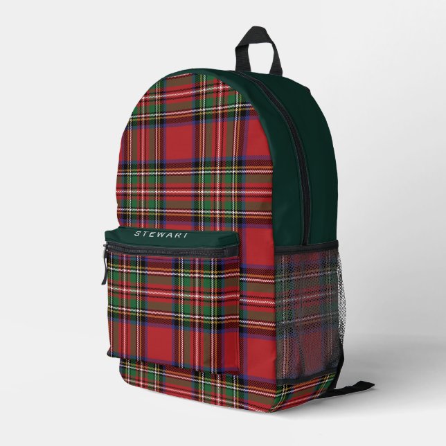 Plaid Rustic Red and Green Stewart Tartan Printed Backpack (Back Corner Right)
