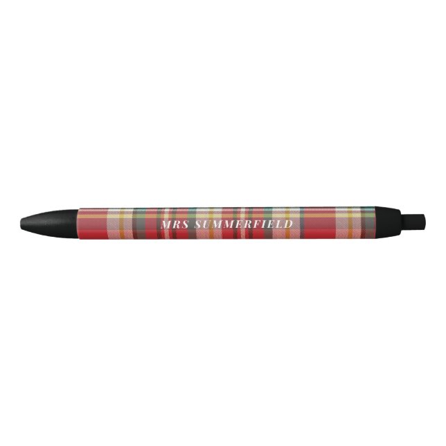 Plaid Rustic School Teacher Elegant Black Ink Pen (Front)