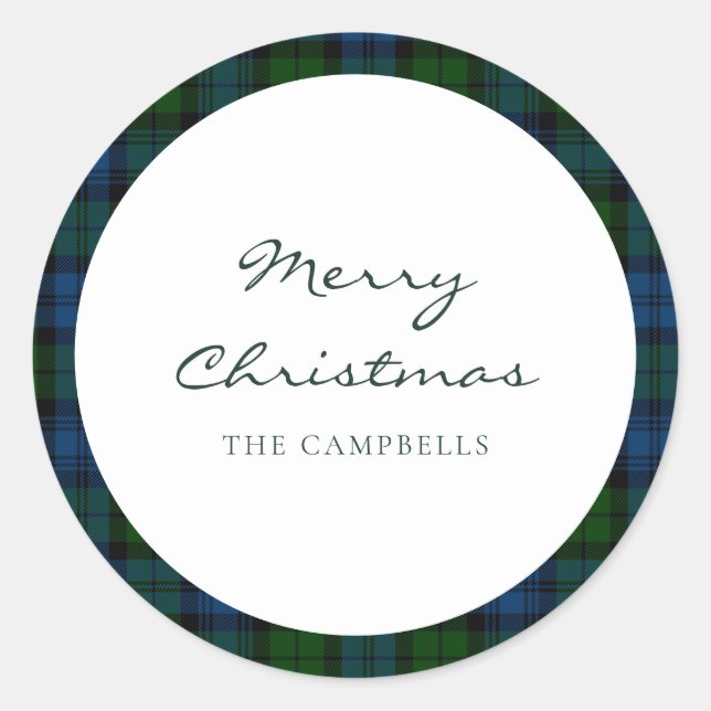 Plaid Rustic Script Campbell Military Tartan Classic Round Sticker (Front)