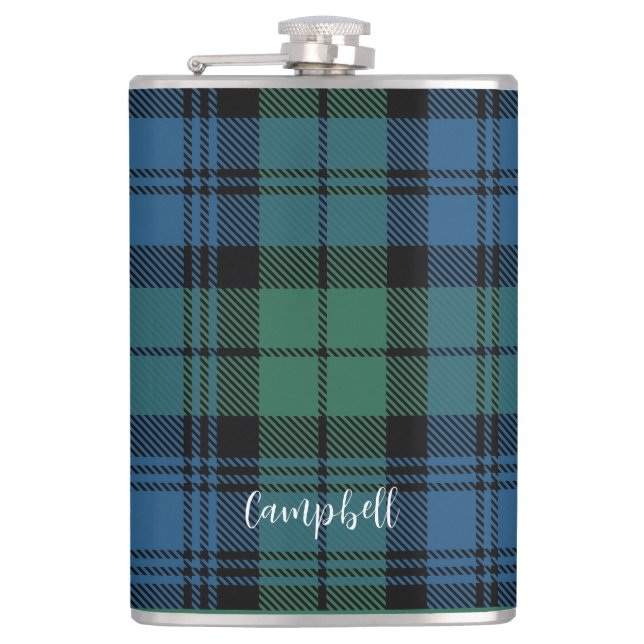 Plaid Rustic Script Campbell Tartan Custom Hip Flask (Front)