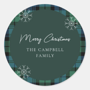Plaid Rustic Script Elegant Campbell Tartan Classic Round Sticker