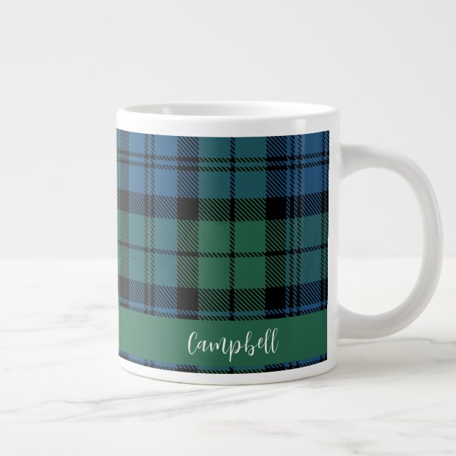 Plaid Rustic Script Green Campbell Tartan Custom Large Coffee Mug (Right)