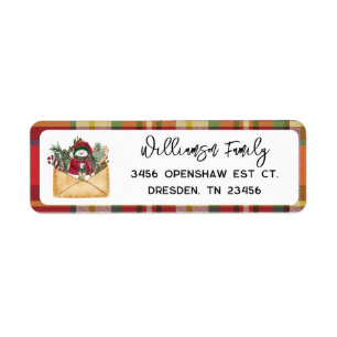 Plaid Rustic Script Holidays Family Return Address Return Address Label