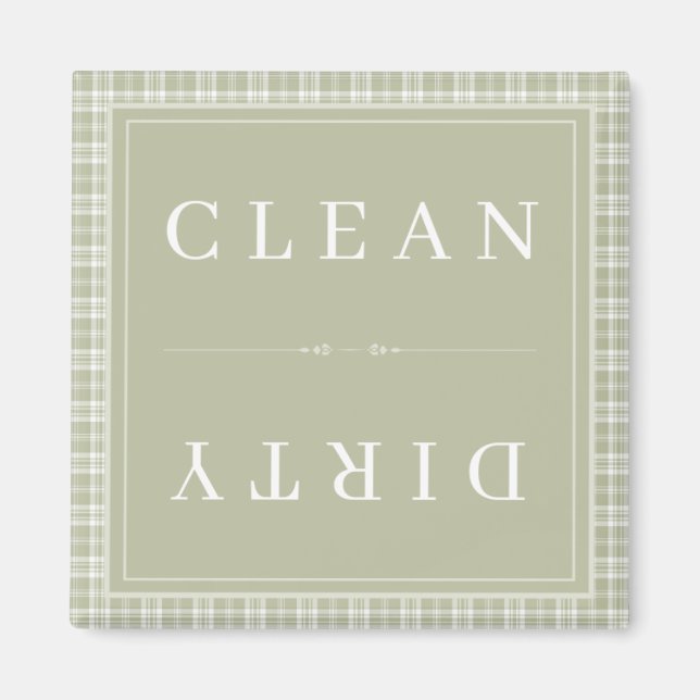 Plaid Sage Green Clean or Dirty Dishwasher Magnet (Front)