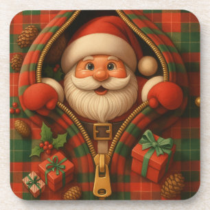 Plaid Santa Claus Christmas Design  Coaster