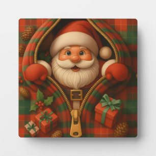 Plaid Santa Claus Christmas Design Plaque