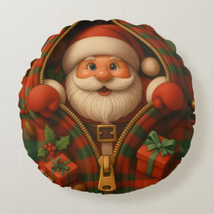 Plaid Santa Claus Christmas Design Round Cushion