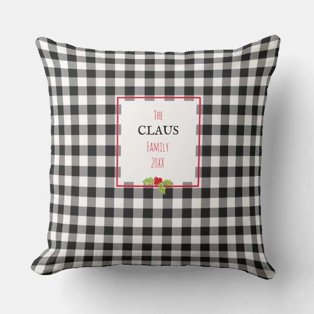 Plaid Santa Claus Holly Christmas Family Festive Cushion (Front)