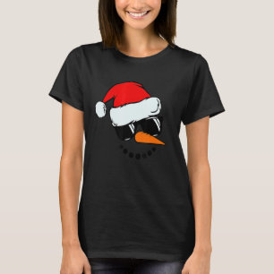 Plaid Santa Hat Snowman Face Carrot Nose Eyelashes T-Shirt